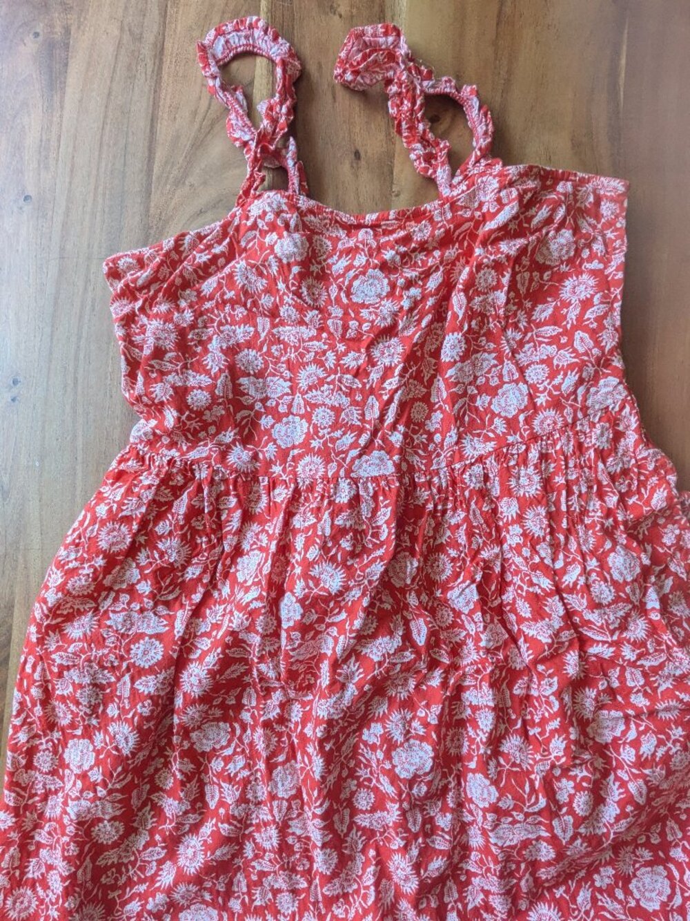 Coral Floral Smocked Sweetheart Neck Tiered Midi Dress